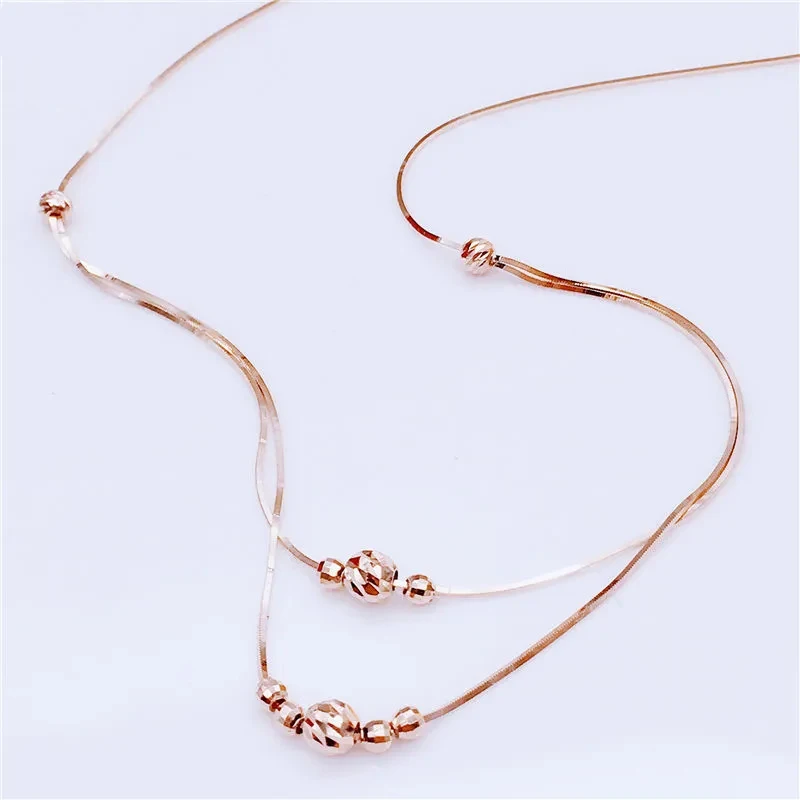 585 Purple Gold Double Layer Geometric Bead Chains Necklace 14K Rose Gold Plated Pendant Wedding Glamour Party Jewelry