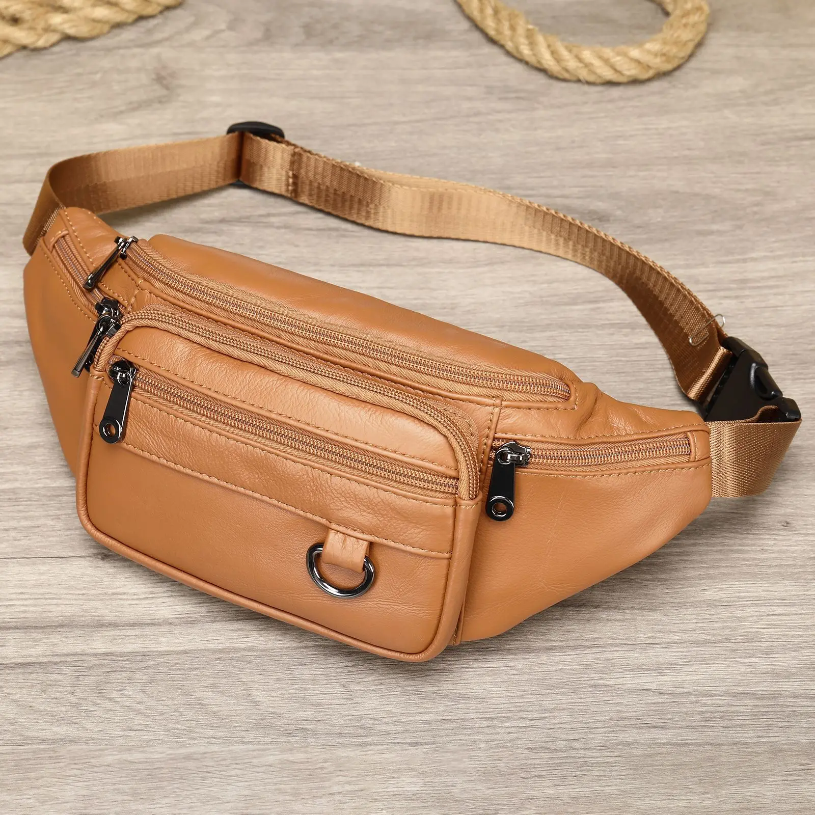 Genuine Leather Men\'s Waist Pack Fanny Bag Sling Backpack Chest Crossbody Shoulder Belt Bags Travel Daypack for Men and Women