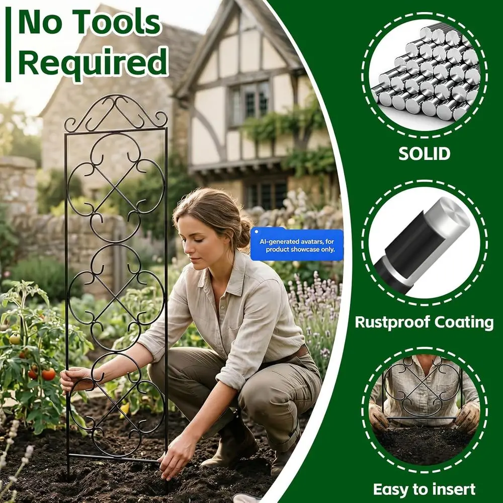 4-Pack 48 x 12.5 Metal Garden Trellis, Rust-Resistant Plant Support for Indoor & Outdoor Use, Ideal for Ivy and Clematis Vines,