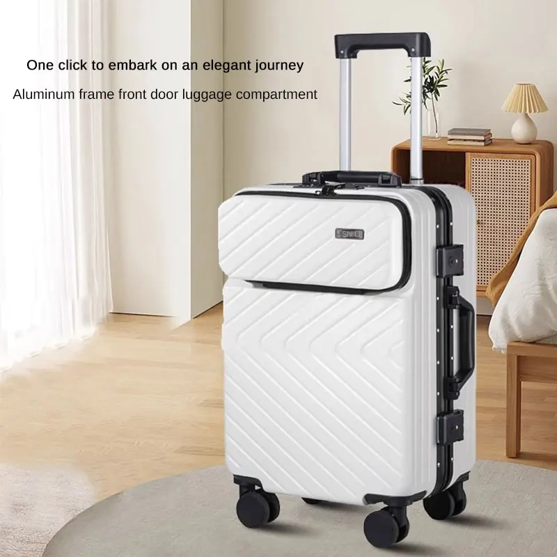 Suitcase Front Opening Luggage with USB Cup Holder Trolley Bag Cabin Travel Suitcase Rolling Luggage Spinner Wheels Travel Bag