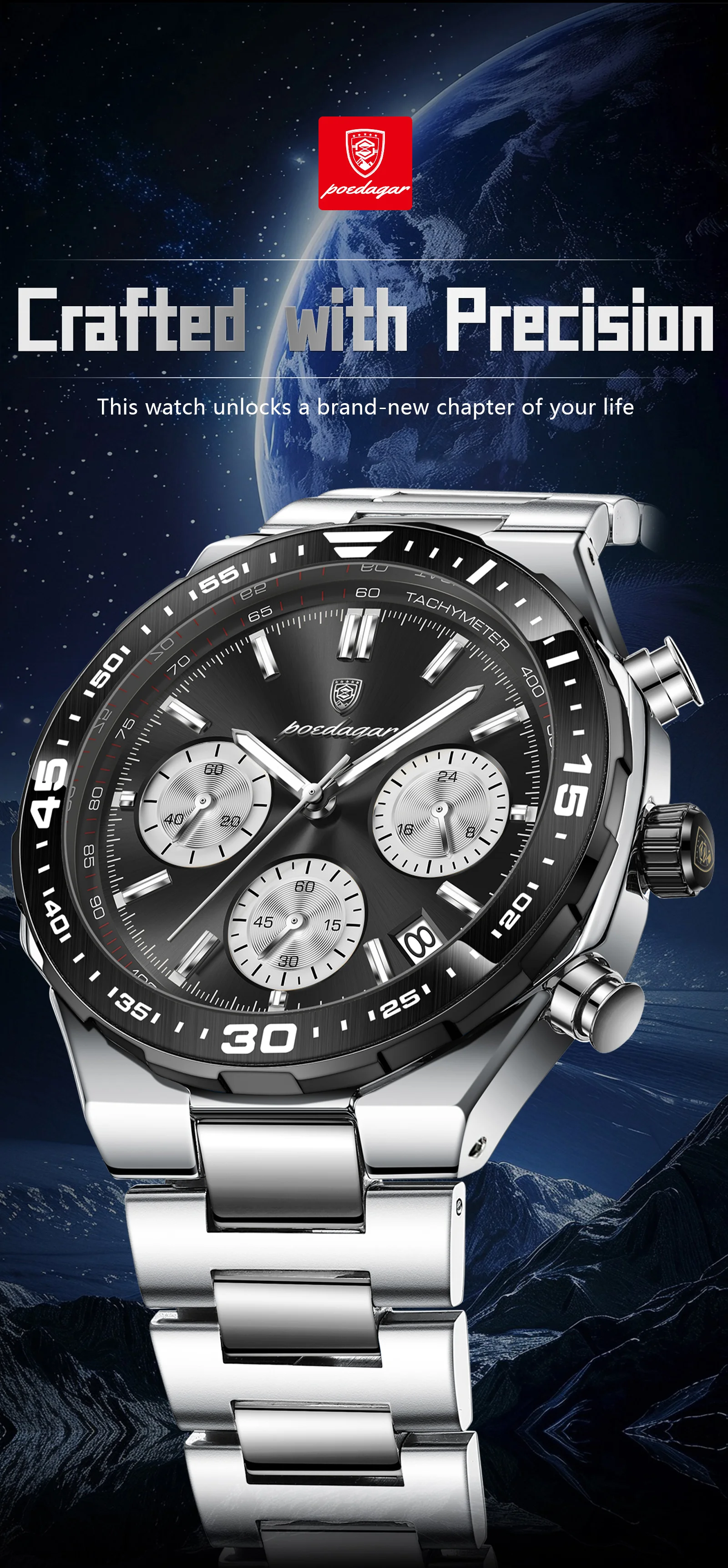 POEDAGAR Men's Watch Image 2