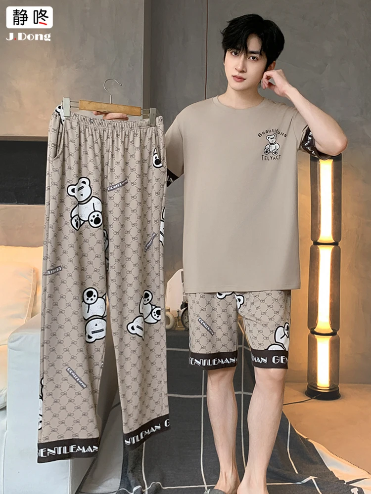 set-pigiama-estivo-per-ragazzi-adolescenti-3-pezzi-manica-corta-in-puro-cotone-casual-sottile-abbigliamento-per-la-casa-puo-essere-indossato-anche-all'esterno-comodo-per-la-casa