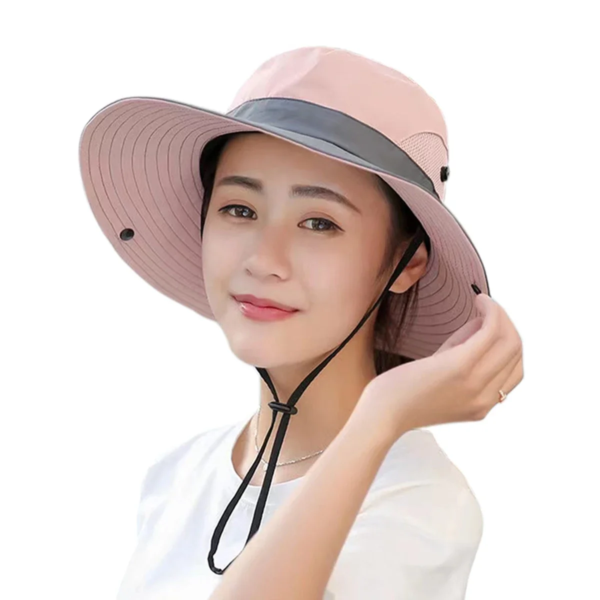 

Women Large Brim With Leaking Ponytail Quick Drying Bucket Hats Fishermen Caps Outdoor Casual Cap Women Sunscreen Hat
