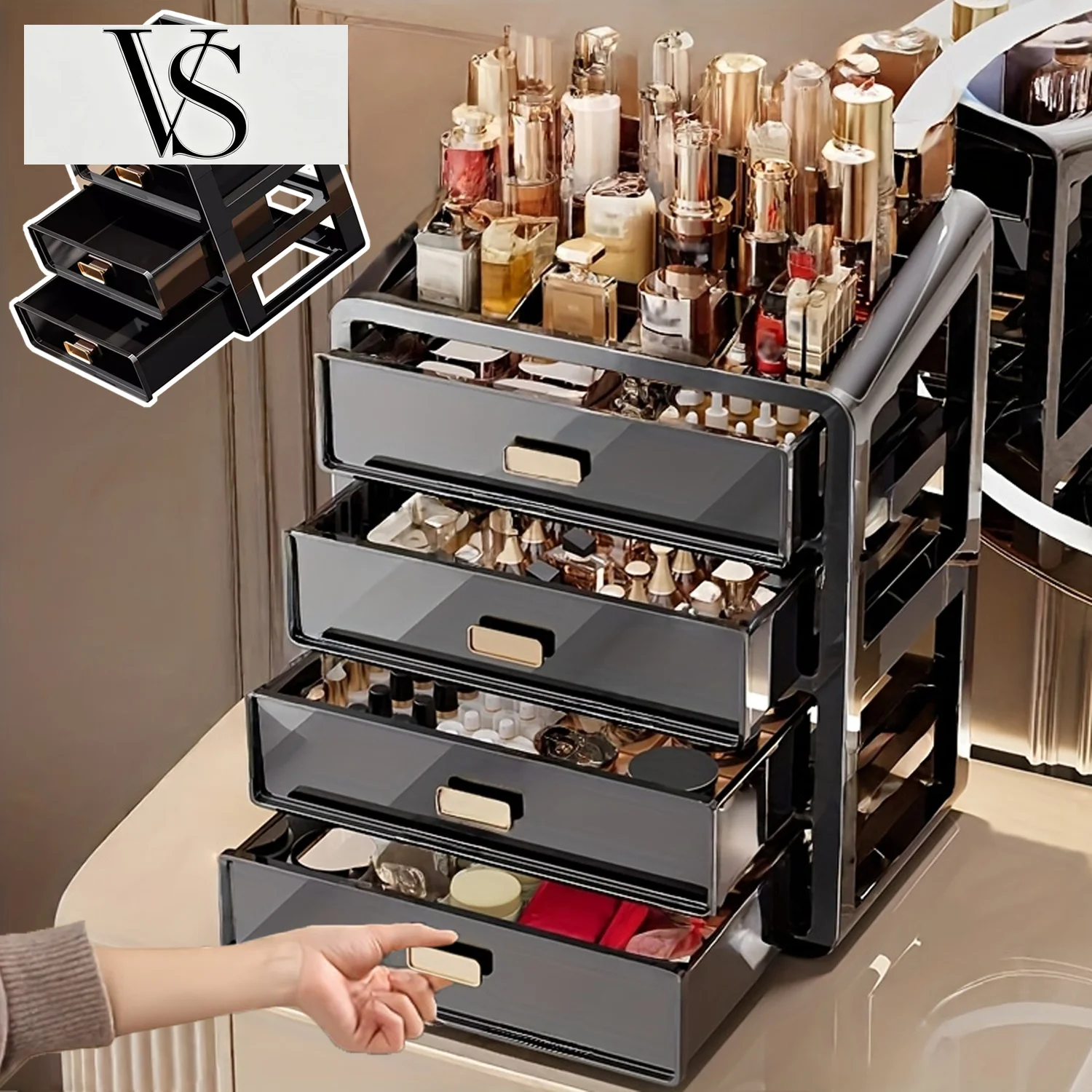 Box Multi-Layer Multi-Functional Organizer Desktop 1 Large Piece Capacity Makeup Storage Box with Drawer Jewelry Makeup Storage