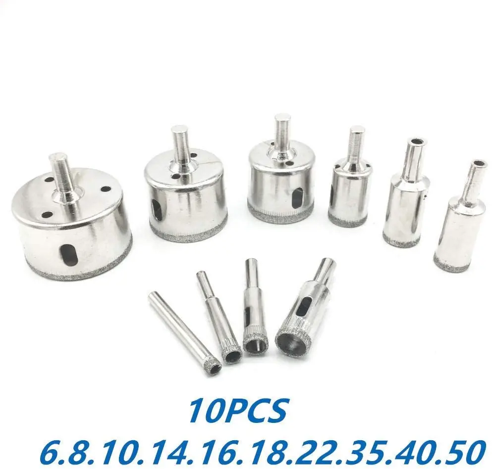 6-50mm Diamond Drill Bit Set 10PCS Diamond Hole Saw for Tiles Glass Ceramic Marble Bottles DIY