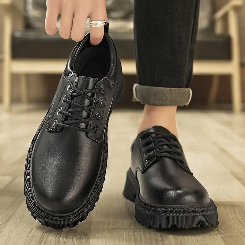 

Кожаные туфли мужские в британском стиле с круглым носком для отдыха в корейском деловом стиле мужская деловая одежда маленькая кожа