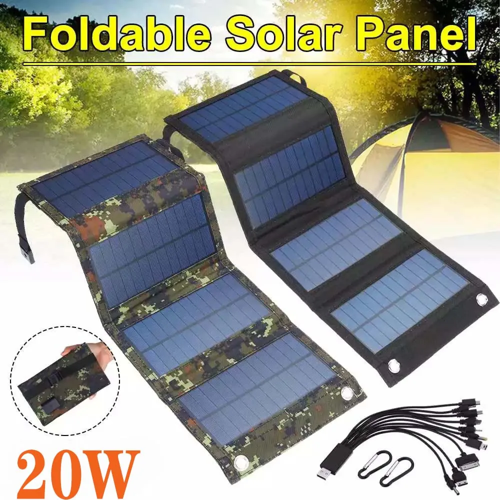 Foldable Portable 5V 20W Solar Panel USB Mobile Phone Charging Power Supply Outdoor Waterproof Camping and Hiking Factory Solar