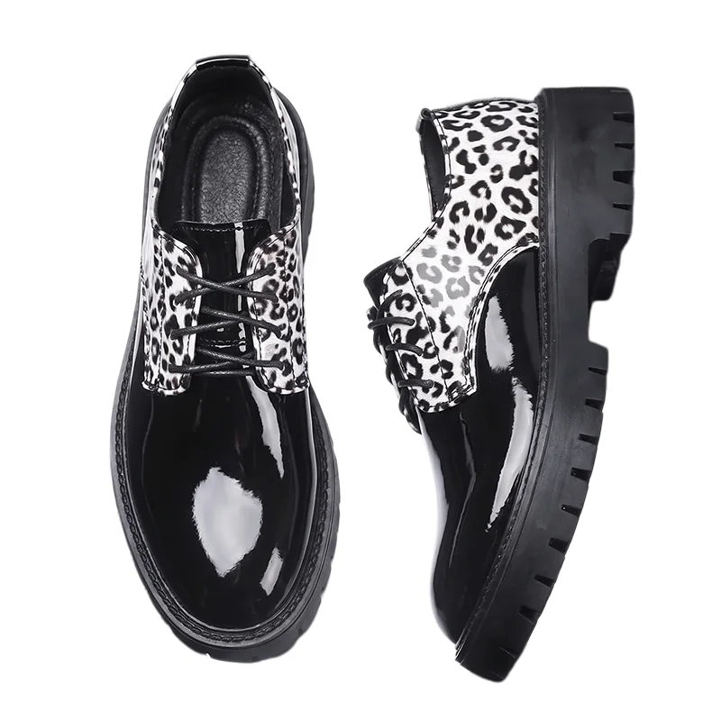 Men Derby Shoes Leopard Print Fashion Dress Classic Black Loafers Causal Business Footwear For Party Big Size 38-48