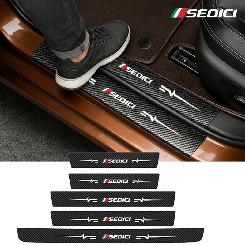 Car Sill Scuff Plate Decals Accessories for FIAT SEDICI Logo Carbon Fiber Door Threshold Protector Stickers Pedal Guards Strip