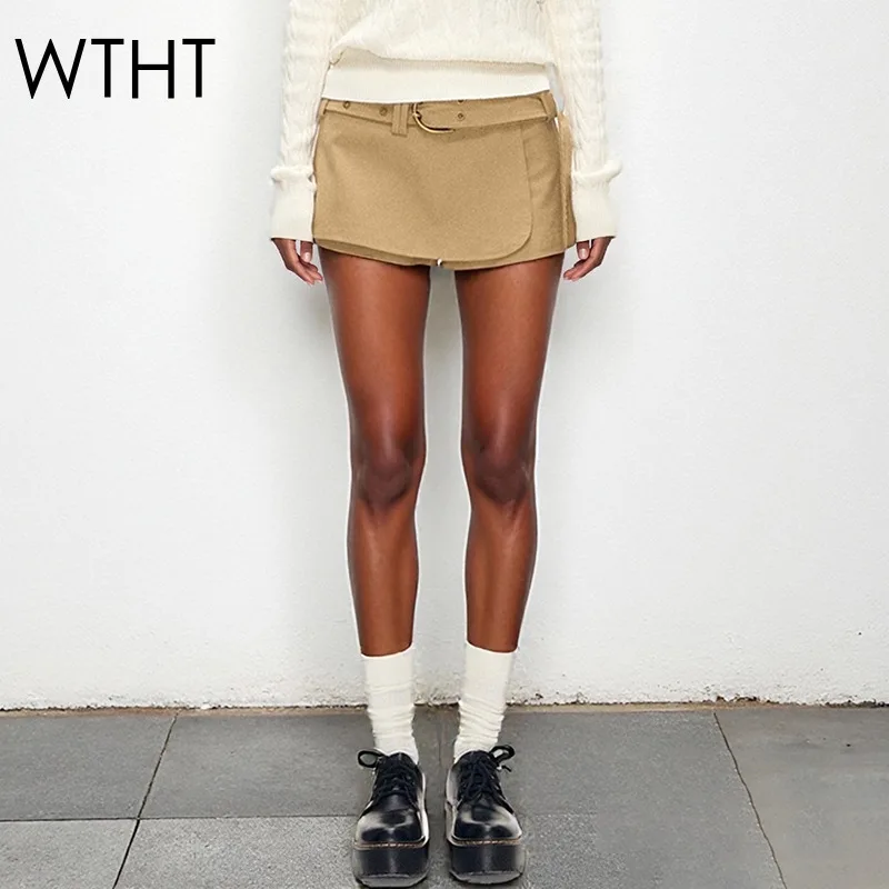 

WTHT новые модные женские лоскутные юбки трапециевидной формы с низкой талией, шорты, лето 2021, модный дизайн с поясом, мини-юбка, женская 1LS2300