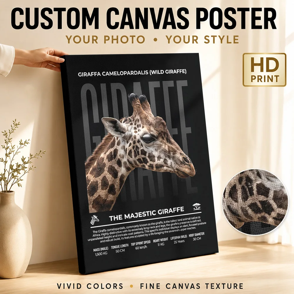 Educational Wild Giraffe Infographic Canvas Print Poster Customized Photo Dramatic Aesthetic Bedroom Wall Paintings Decoration