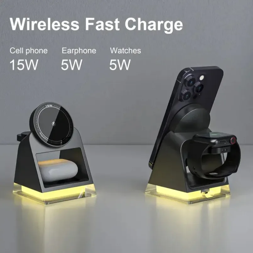 ウルトラデスクトップ-2-in-1-磁気ワイヤレス充電スタンド、温かいナイトライト付き、iphoneとairpods用折りたたみ式充電ドック、自宅や旅行に最適