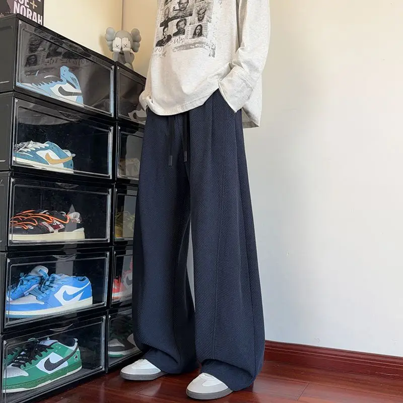 Retro American Style Men's Wide Leg Pants Texture Dragon Scales Pattern Autumn Fashion Straight Tube Long Trousers
