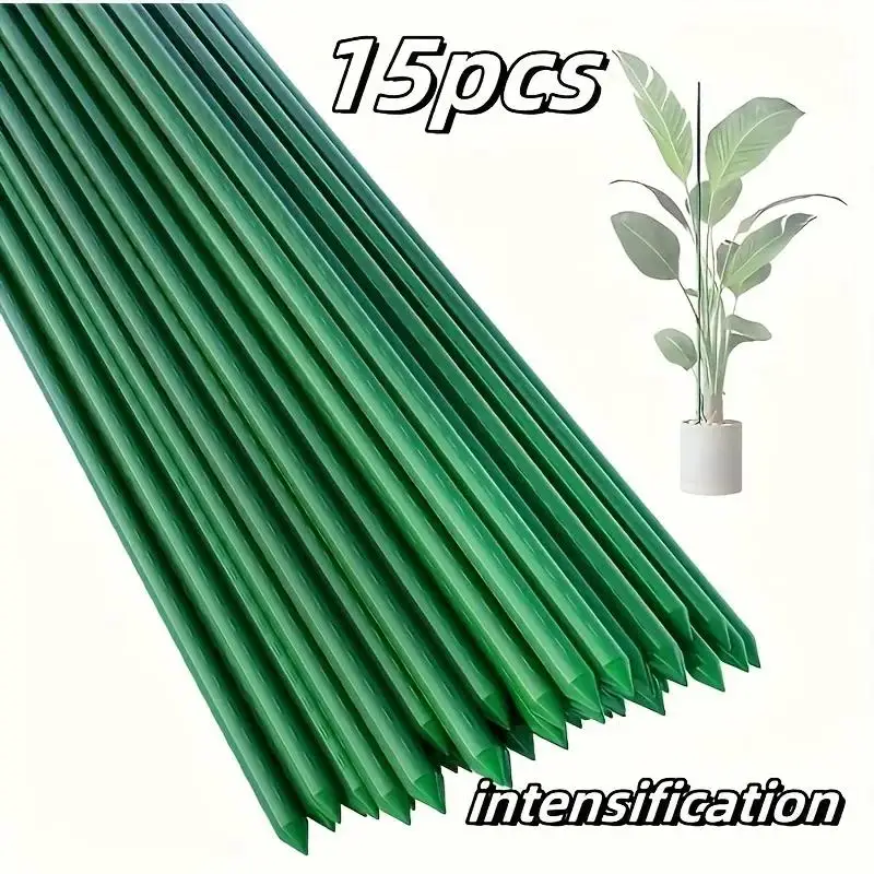 

New 15 Pack 8mm Plastic Coated Metal Plant Stakes, Heavy Duty Garden Support for Tomatoes Flowers Vines Climbing Plants