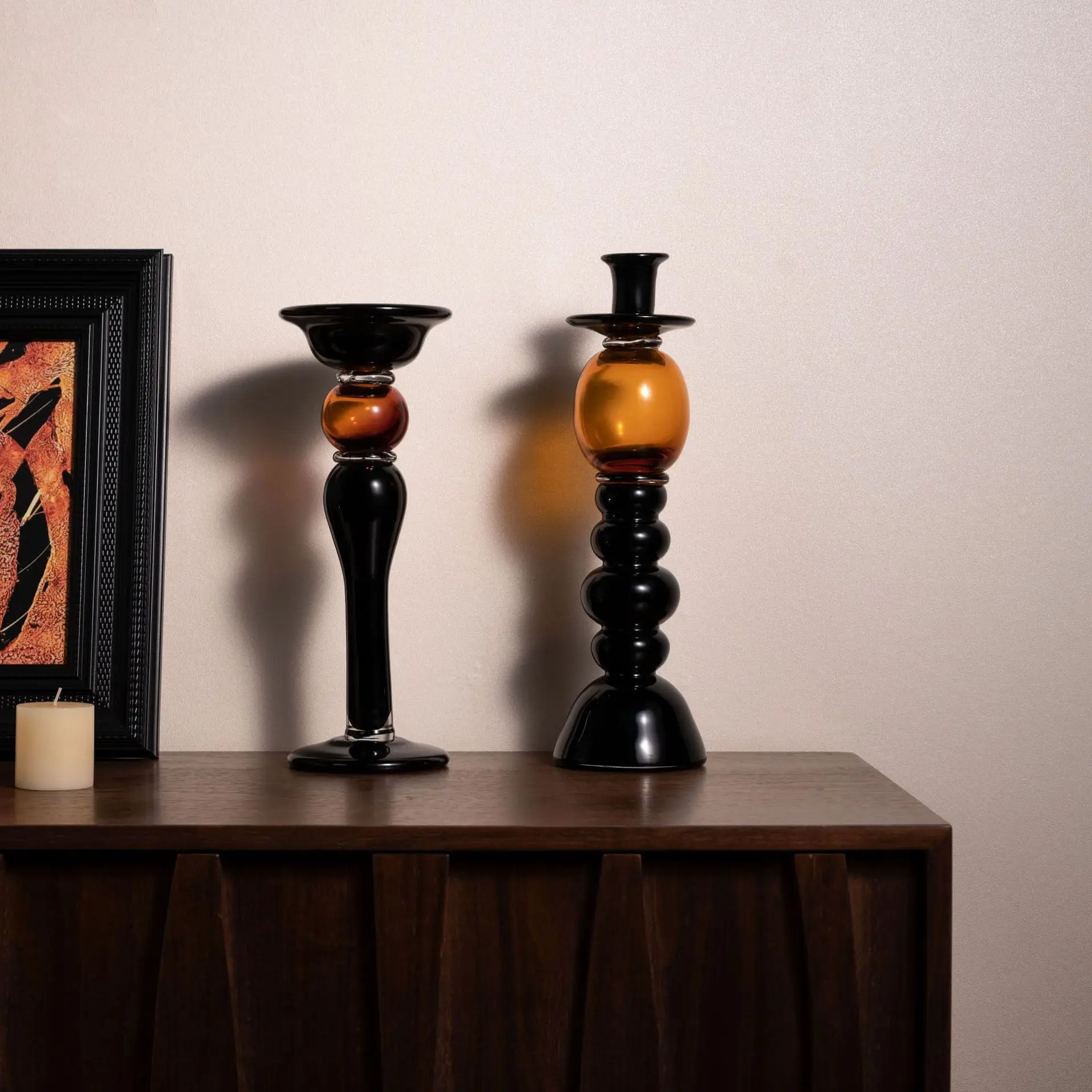 Black Gold Handcrafted Glass Candlestick Transparent Candle Holder Candle Stick Holder Home Decoration Accessories