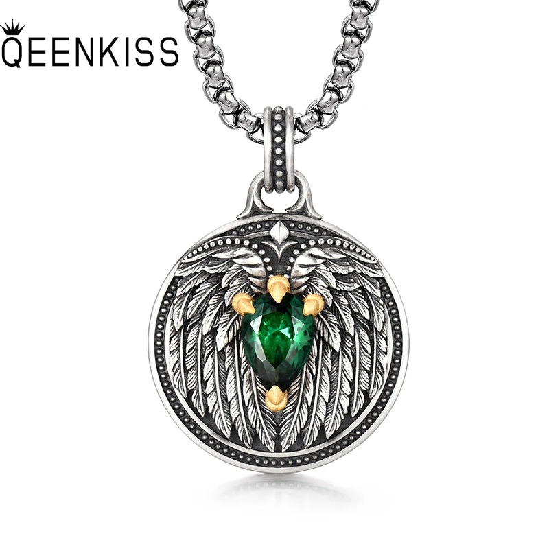 

QEENKISS стерлингового серебра 925 пробы, винтажное ожерелье с крыльями, кулон для мужчин, вечерние, день рождения, свадьба, Рождество, жених, подарки для отца и мальчика PT660
