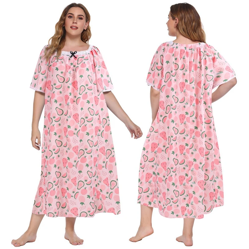 Women Soft Pajamas Broken Flower Nightdress Large Short Sleeve Women\'s Nightdress Square Neck Vintage Home Clothes