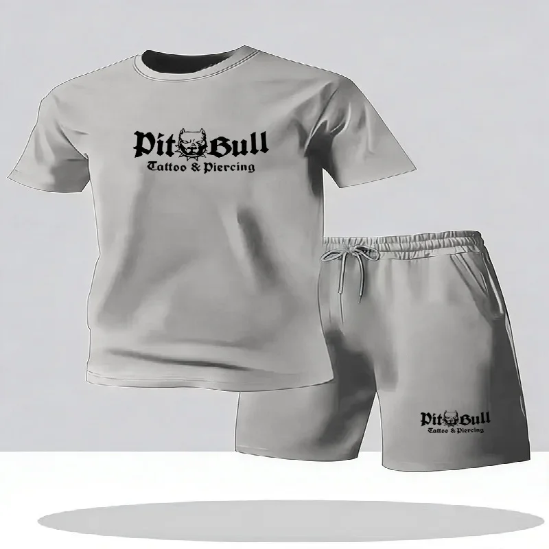 Men's Breathable Jogging Sportswear Two-piece Set Summer Leisure Fitness Brand Set Running Suit T-shirt and Shorts