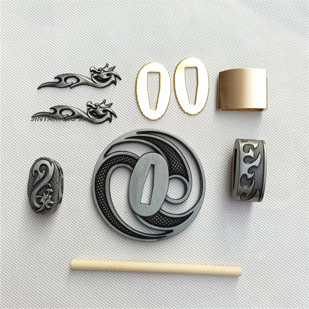 Japanese A Set Alloy Tsuba Fuchi Menuki Kashira Seppas Brass Habaki Fittings F Sword Samurai Katana Parts Nice