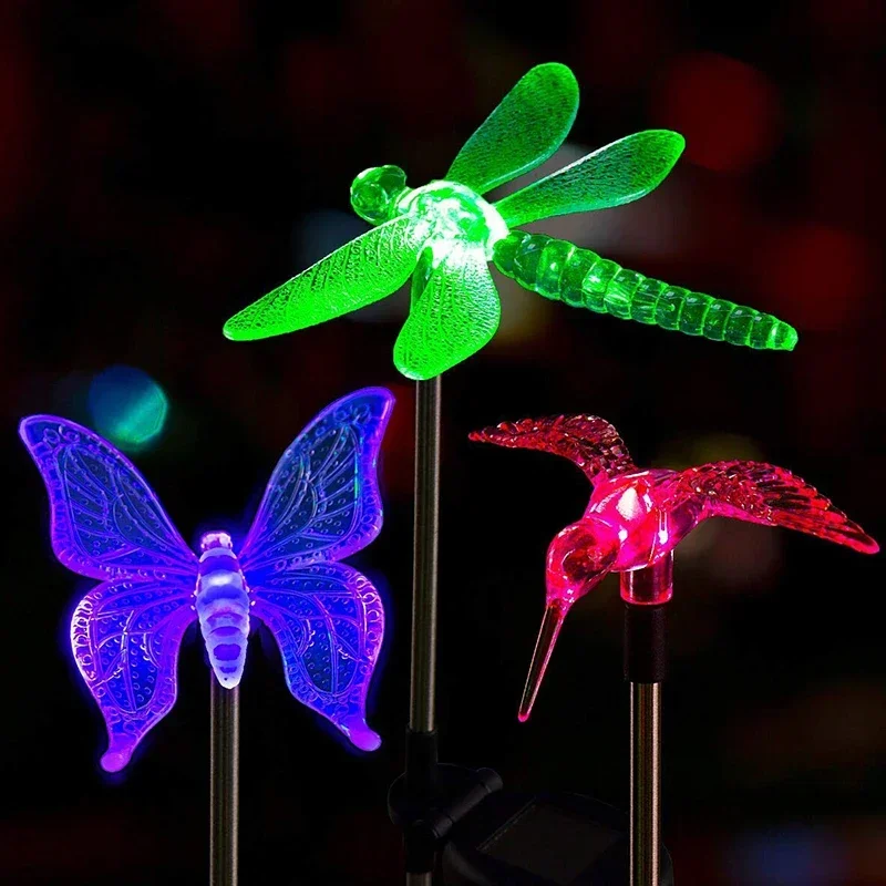 

Colorful Solar LED Lawn Light RGB Butterfly Dragonfly Bird Decorative Lamp Ground Plug Outdoor Garden Street Road Lighting