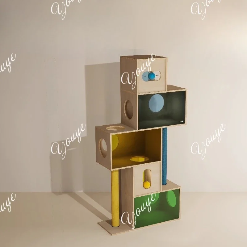Bauhaus cat climbing frame solid wood large climbing frame nest integrated luxury multi-cat climbing frame bird watching table