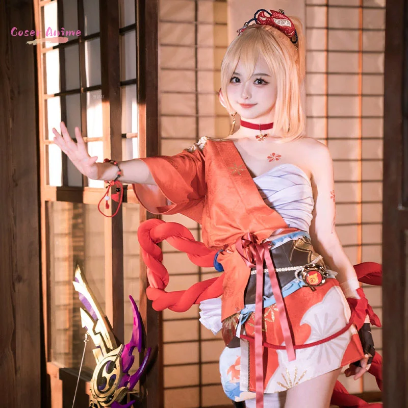 

Yoimiya Косплей Костюм Игра Genshin Impact Униформа Хэллоуин Карнавал Вечеринка Рождественская игра Ролевая одежда Одежда
