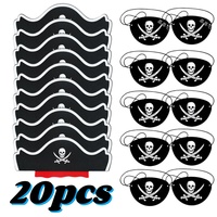 20pcs Pirate Eye Patches Captain Hat Set Skull Print Halloween Cosplay Adult Dress Up Felt One Eye Decoration Theme Party Props