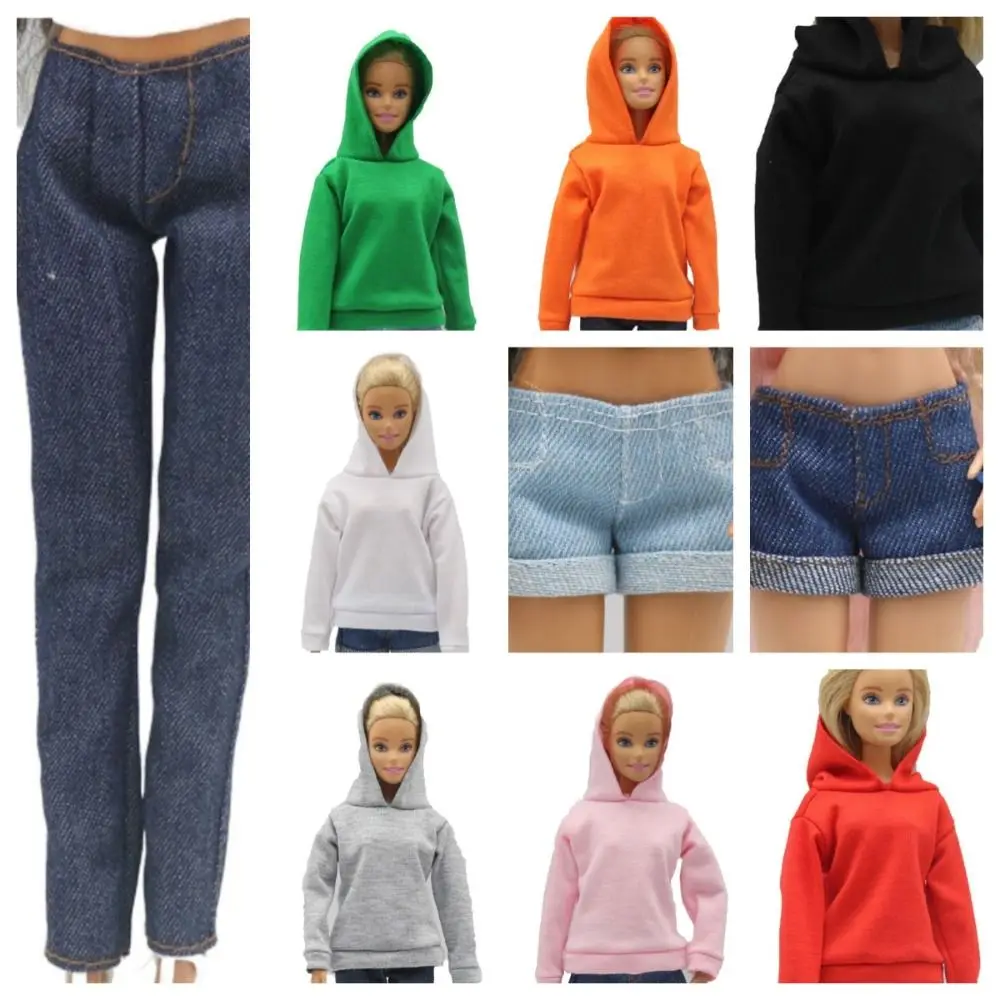 29cm Doll Clothes Sweatshirt Short Doll Outfits 1/6 Dolls Accessories Loose Hooded Sweater Doll Denim Shorts Doll Pants