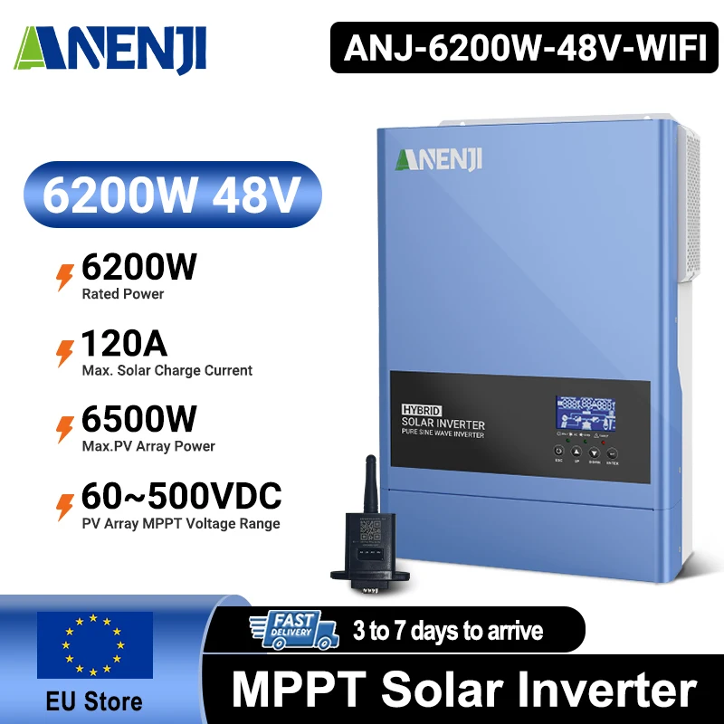 ANENJI 6.2KW 48V 4.2KW 24V NEW Hybrid Solar Inverter Dualoutput household Pure Sine Wave Inverter MPPT Solar Charge Controller