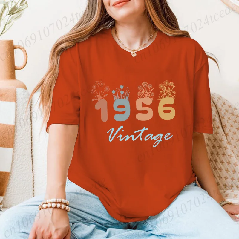 1956 フラワー ヴィンテージ Tシャツ ユニセックス レトロ グラフィック シャツ 半袖 レディース カジュアル Tシャツ 衣類 彼と彼女への誕生日プレゼント