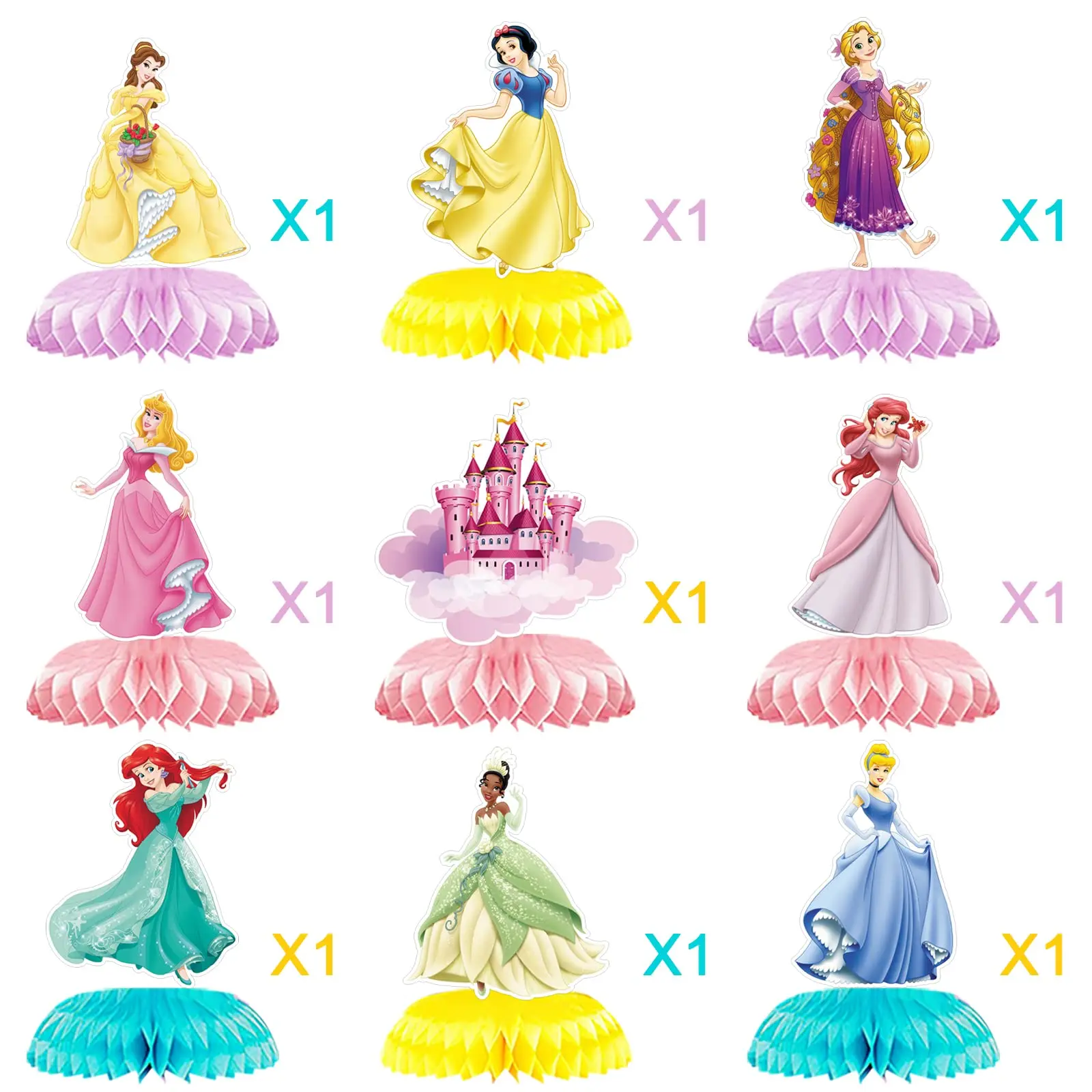 9pack Princess Party Honeycomb Centerpiece Table Decorations Princess Theme Birthday Party Supplies