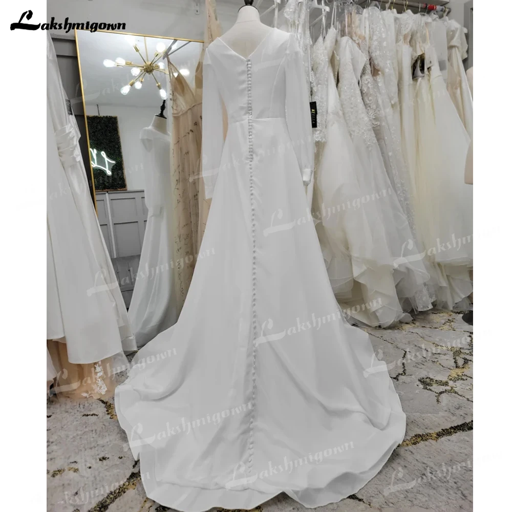 Semplice classico Chiffon maniche lunghe una linea abito da sposa o-collo pavimento-lunghezza Vestido de novia abiti da sposa abito da sposa Mariee