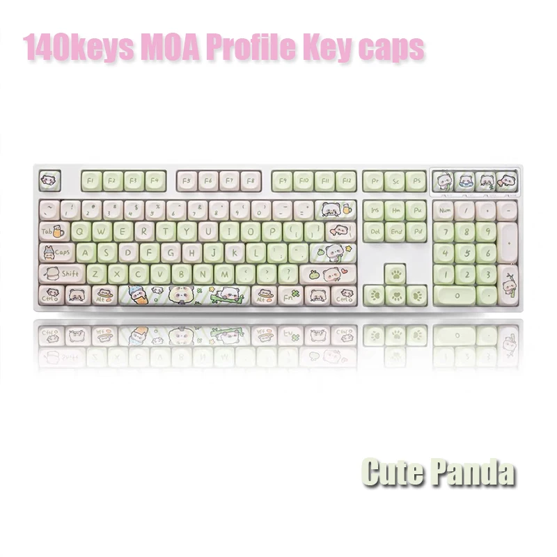 140keys MOA Profile Key caps Five Sided Thermal Sublimation PBT Cute Panda Keycaps for Mechanical Keyboard Custom Keycap