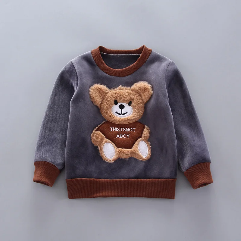 New Winter Baby Clothing Sets Autumn Boys Girls Cotton Thick Warm Hooded Sweater Cartoon Cute Bear Three-Piece kids Suit 0-4Y