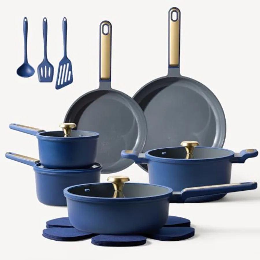 

18Piece Ceramic Cookware Set with NonStick Pots and Pans for Everyday Kitchen Cooking NonToxic PFAS and PTFE Free Ideal for Hea