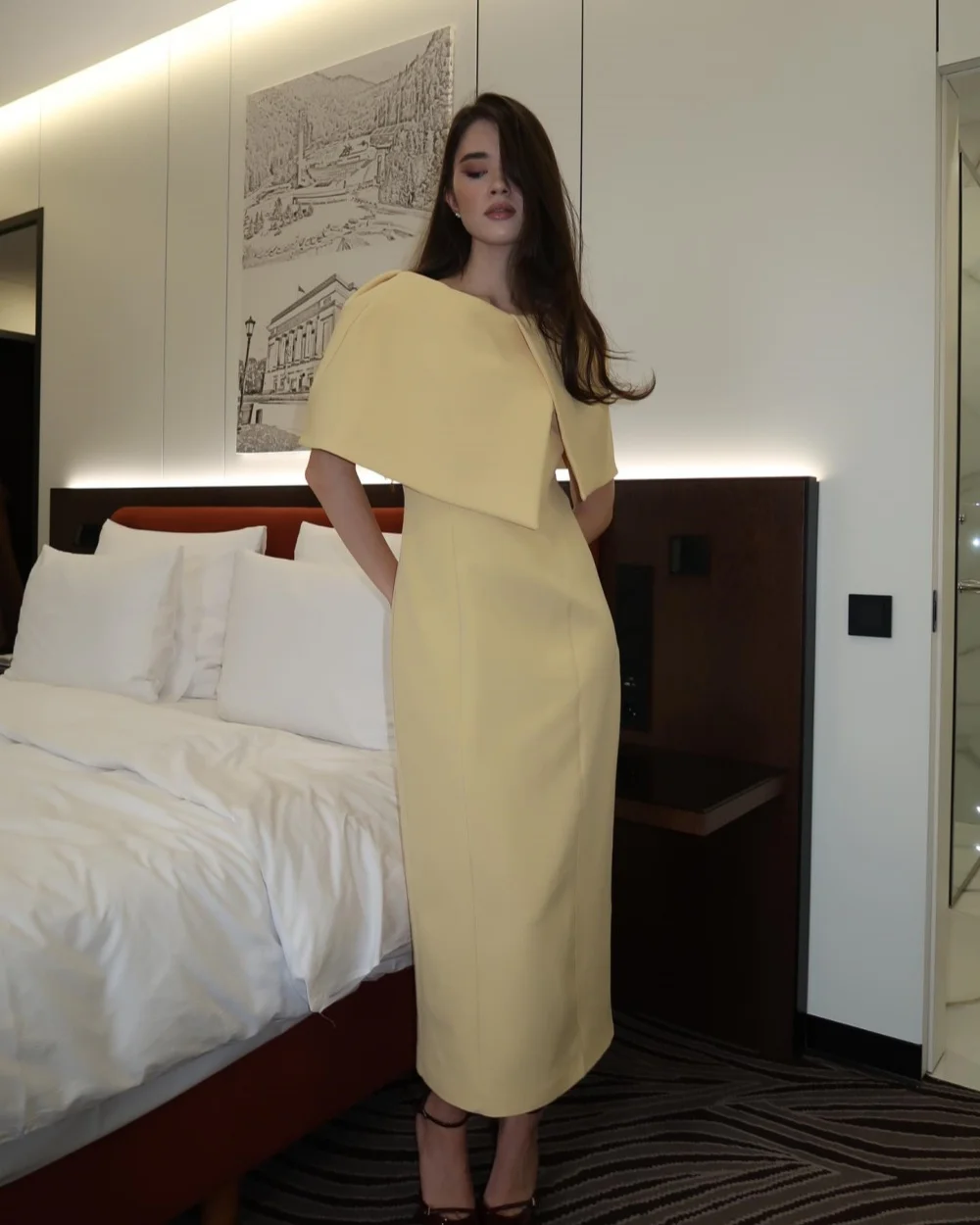 

Customized Modern Style Simple Women Jersey Ruched Pleat Straight Evening Dresses Classic O-Neck Sleeveless Ankle Length Dresses