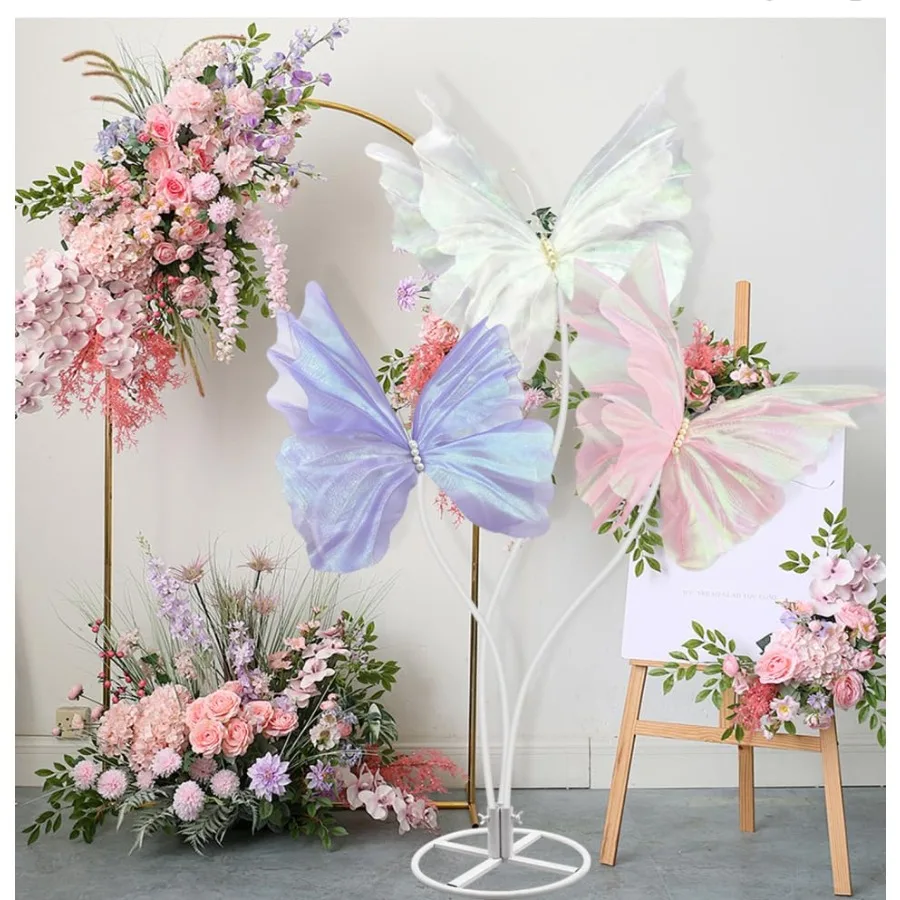 

5.5ft Giant Butterfly Decoration with Stand Base Mariposas Grandes para Decoracion Artificial Silk Gauze Butterfly for Wedding