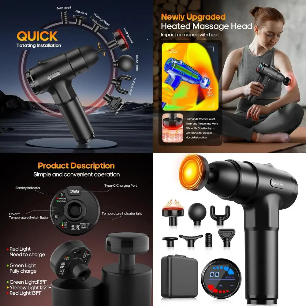 

Массажный пистолет с подогревом для глубокого массажа тканей, для снятия боли в шее и спине, бесшумный перкуссионный массажер с 7 насадками, идеальный подарок на день рождения