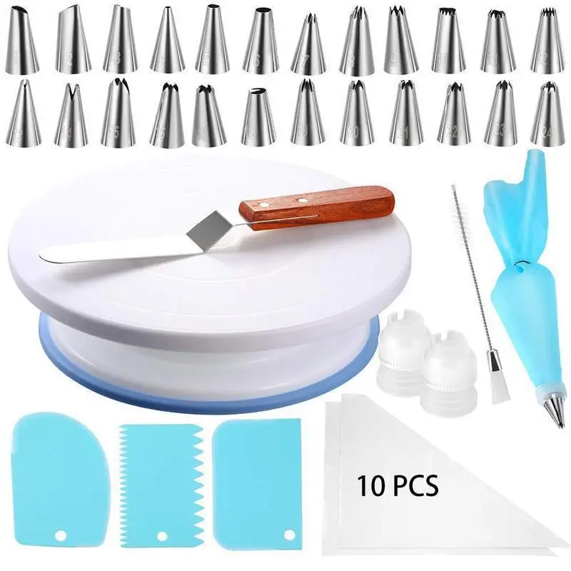 

42PCS/Set Cake Baking Tools Cake Turntable Pastry Bags Baking Pastry and Pastry Accessories Round Dessert Decorating Tool Rotary