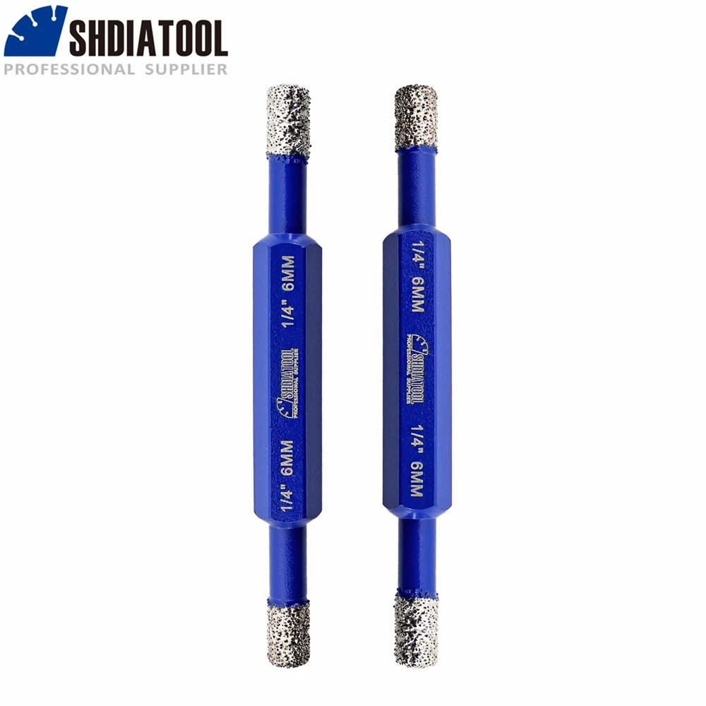 SHDIATOOL 2pcs Dia 6-6mm Double Ended Dry Diamond Vaccum Brazed Drilling Bits Core Stone Porcelain Tile Masonry Ceramic Marble