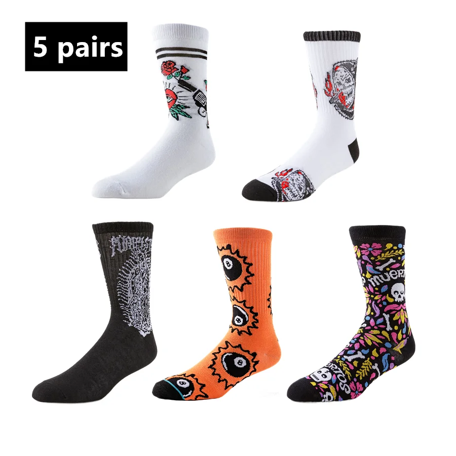 5pairs  hip hop designer novelty sport socks men women street style funny happy skateboard basketball socks