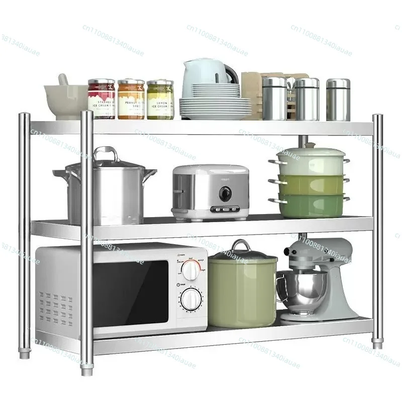 304 Stainless Steel Kitchen Storage Floor-to-ceiling Three-layer Household Storage Thickened Storage
