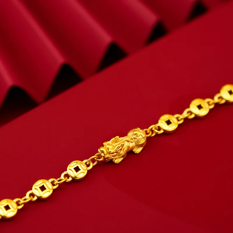 18K Real Gold Bracelet Retro Copper Coin Twisted Gold Plated Bracelet for Men & Women Wedding Jewelry Gifts