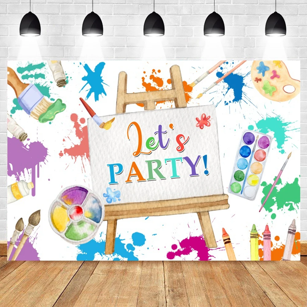 Let\'s Paint Theme Slime Party Photography Backdrop Watercolor Graffiti Kid Artist Birthday Party  Art Painting Photo Backgrounds