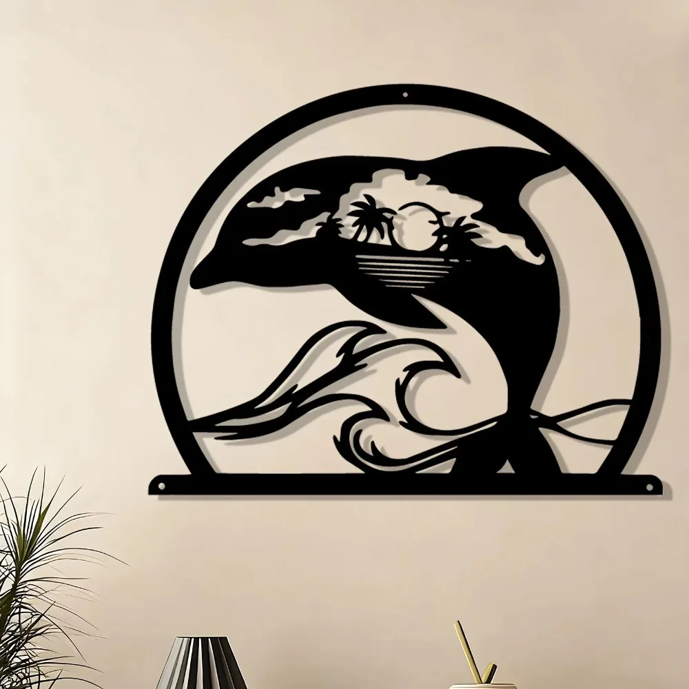CIFBUY Iron Wall Art Dolphin Metal Sculpture Weather Resistant Coastal Nautical Hanging Decor for Patio Garden Fence Home