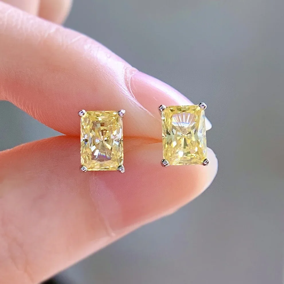 Light Luxury 925 Sterling Silver Sparkling 5 * 7mm Yellow Zircon High Carbon Diamond Earrings Party Jewelry