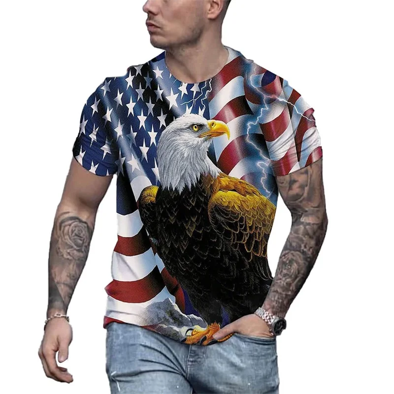 Fashion America Eagle U.S. Flag Graphic T-Shirt for Men Clothing Tees Women Cool Streetwear Summer Casual Short Sleeve ropa Tops