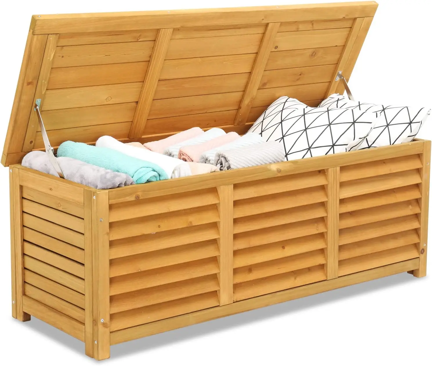 

47 Gallon Wood Deck Box Outdoor Storage Box for Tools Cushions Patio Storage Bench Container for Backyard Porch Garden Natural