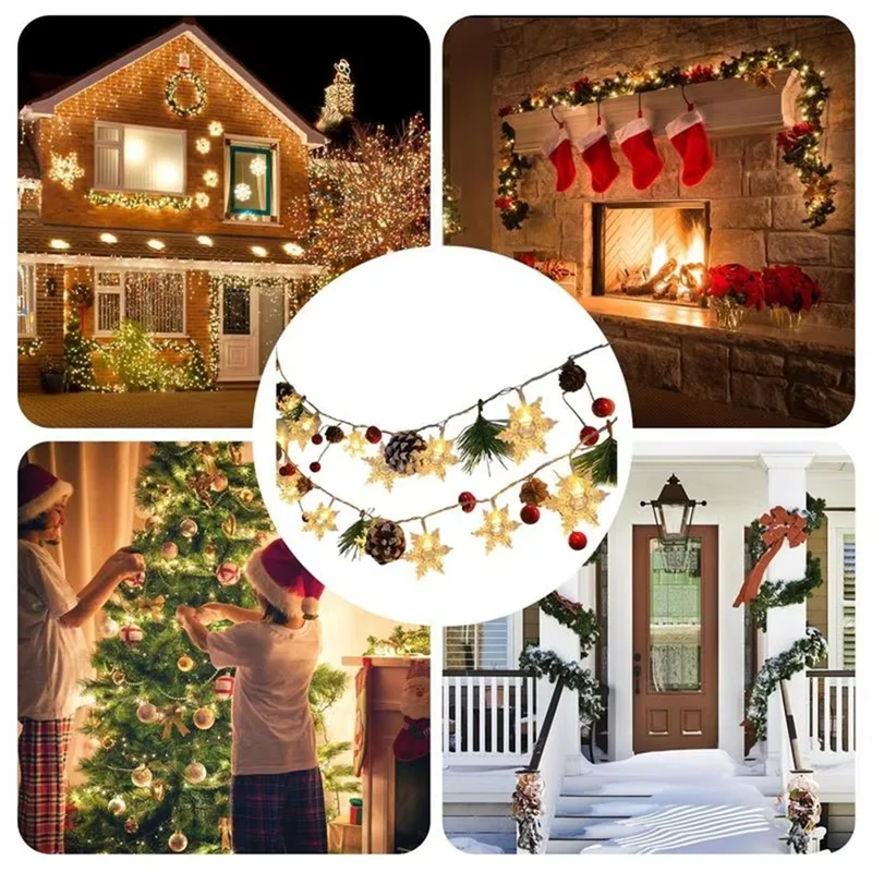 

ABKD 20 Leds Snowflake String Fairy Lights Battery Powered Christmas Tree Holiday Garland New Year Bedroom Decoration