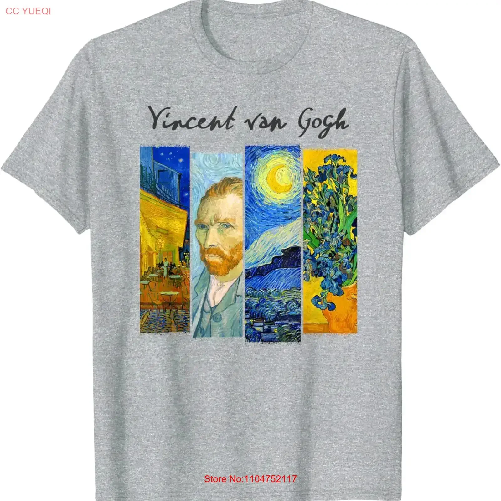 Famous Van Gogh Paintings Art Starry Night Flowers Portrait T Shirt  vintage Washed Versatile Top For Everyday Wear Breathable